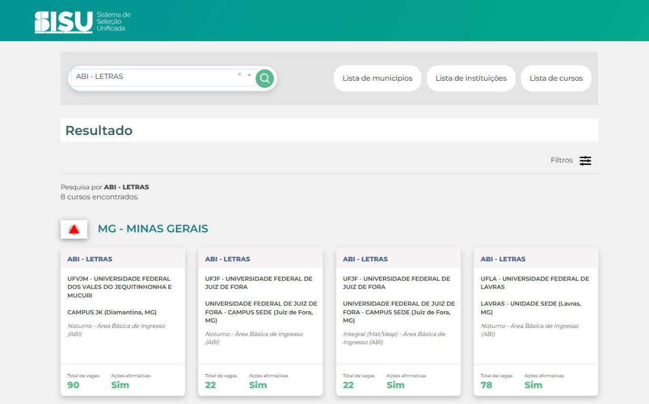 Página de vagas do SISU em 2025