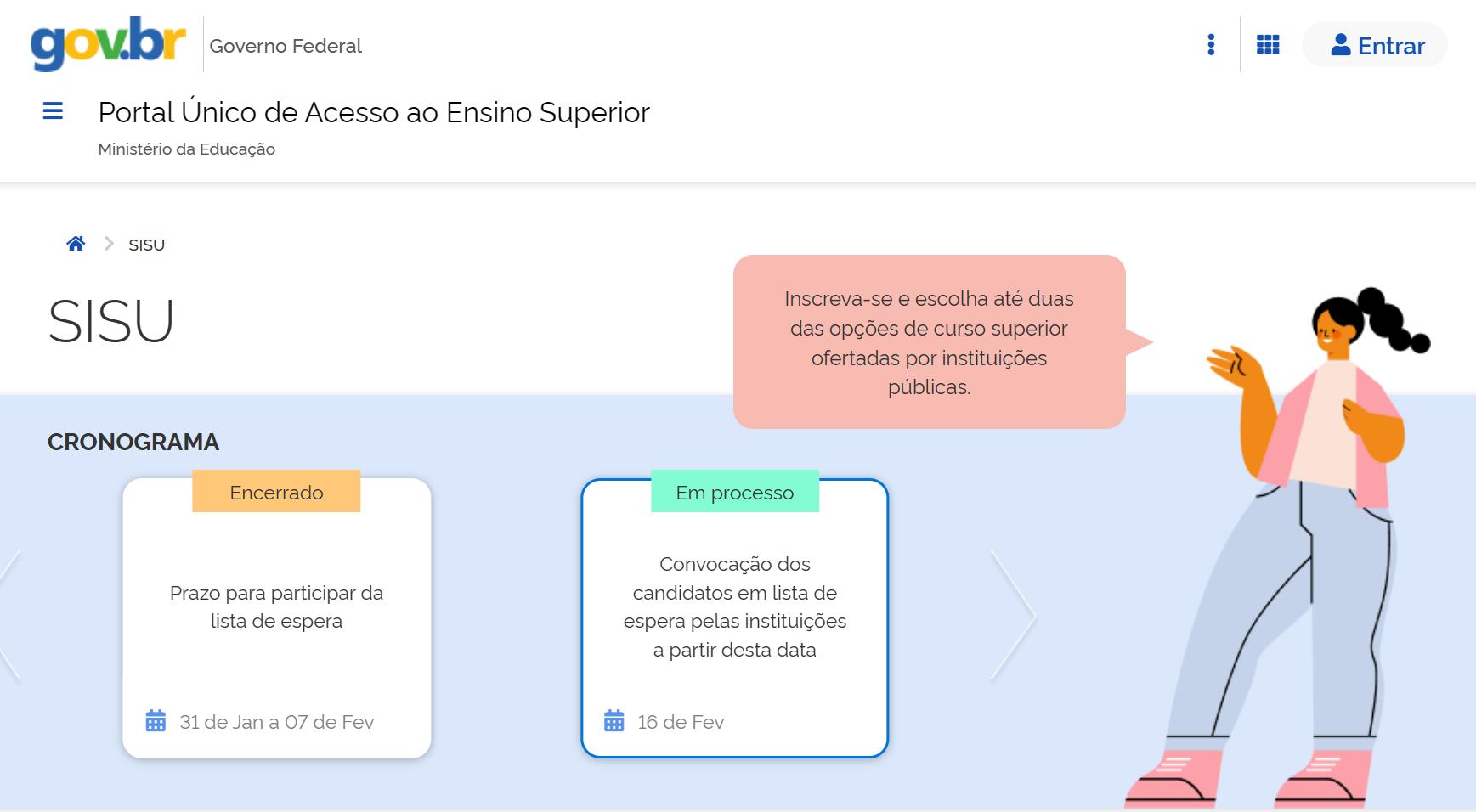 Portal do SISU para participar da lista de espera 2025