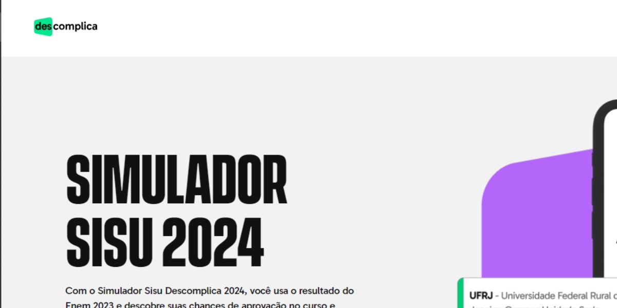 Página do Descomplica para o Simulador SISU 2025